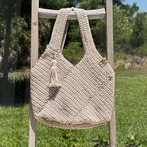 Handmade Crochet bag, tote, purse in Latte